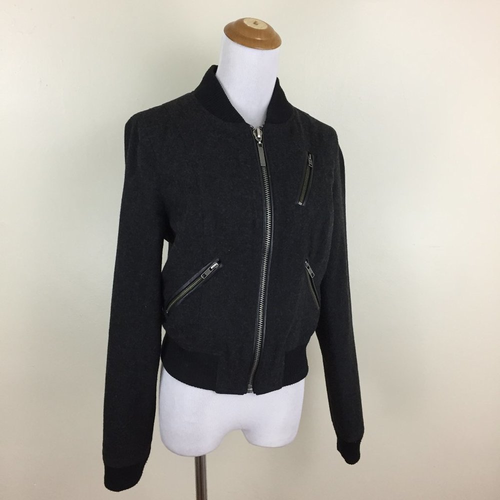 ERIK HART Dark Gray/Black Wool Blend Silver Zip Pockets Jacket